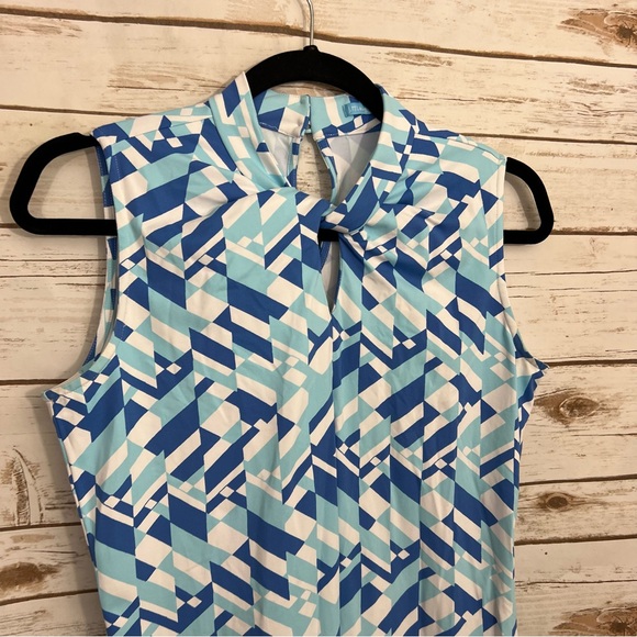 J McLaughlin Blue Patterned Catalina Cloth Sleeveless Sheath Tank Dress - Picture 2 of 6